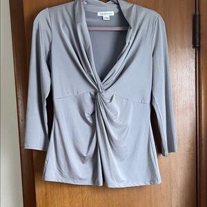Liz Claiborne Soft Gray Knot Front Blouse